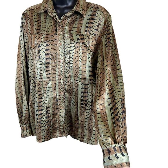 Vintage Nicola metallic animal print‎ long sleeve button up blouse - Picture 4 of 10